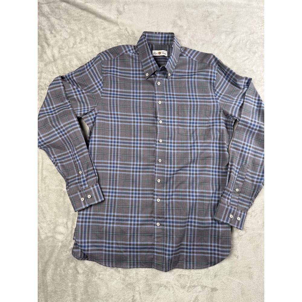 Alan Paine Shirt Mens Med Plaid Button Down Cotton‎ British Classic Dress Casual